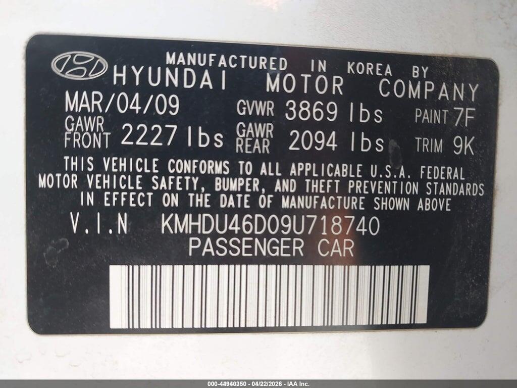 KMHDU46D09U718740 2009 HYUNDAI ELANTRA photo no. 9