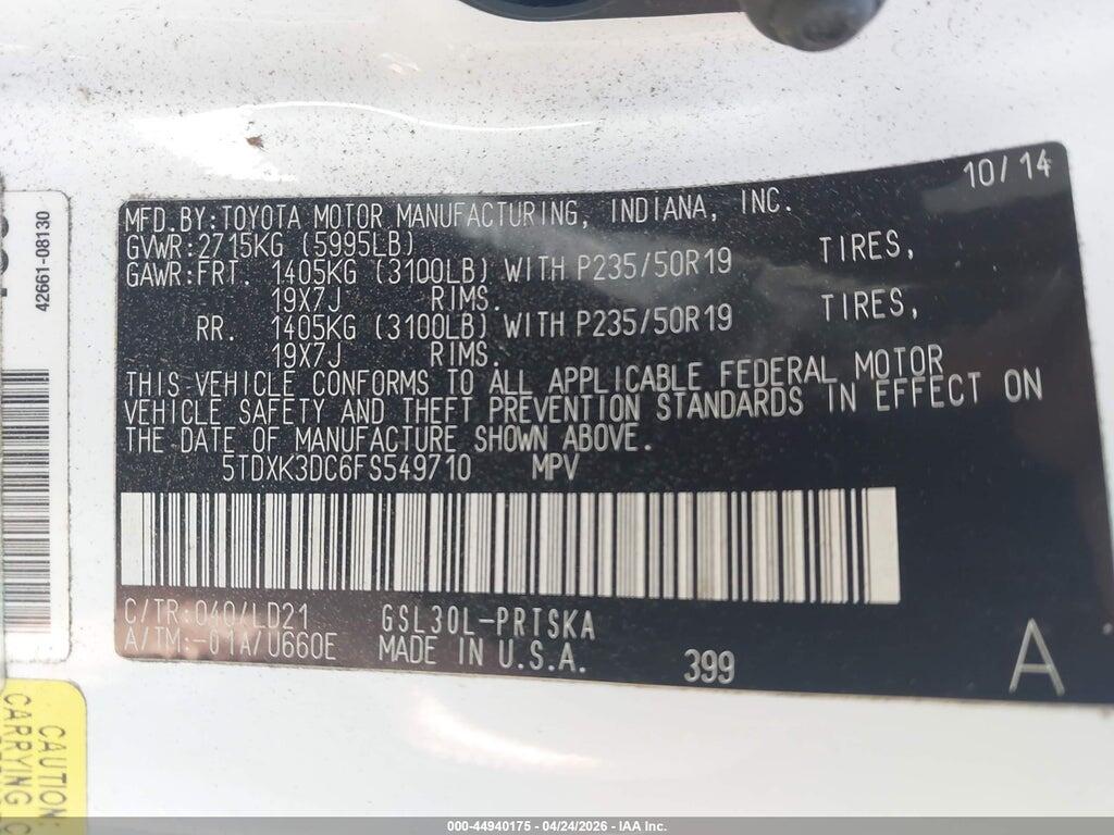 5TDXK3DC6FS549710 2015 TOYOTA SIENNA photo no. 9