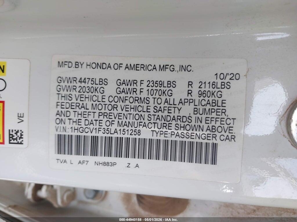1HGCV1F35LA151258 2020 HONDA ACCORD photo no. 9