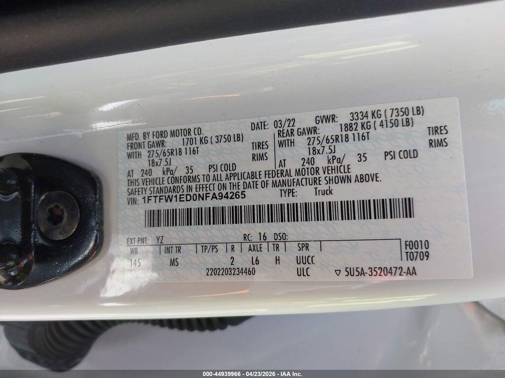 1FTFW1ED0NFA94265 2022 FORD F-150 photo no. 9