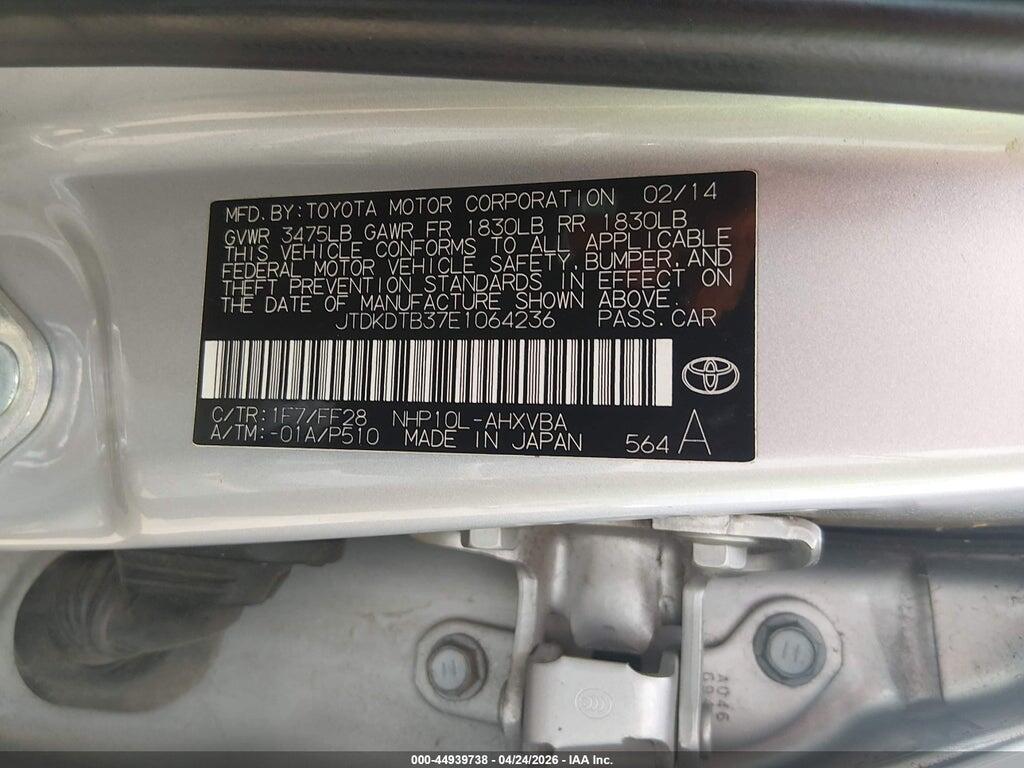 JTDKDTB37E1064236 2014 TOYOTA PRIUS C photo no. 9