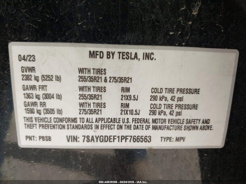 7SAYGDEF1PF766563 2023 TESLA MODEL Y photo no. 9