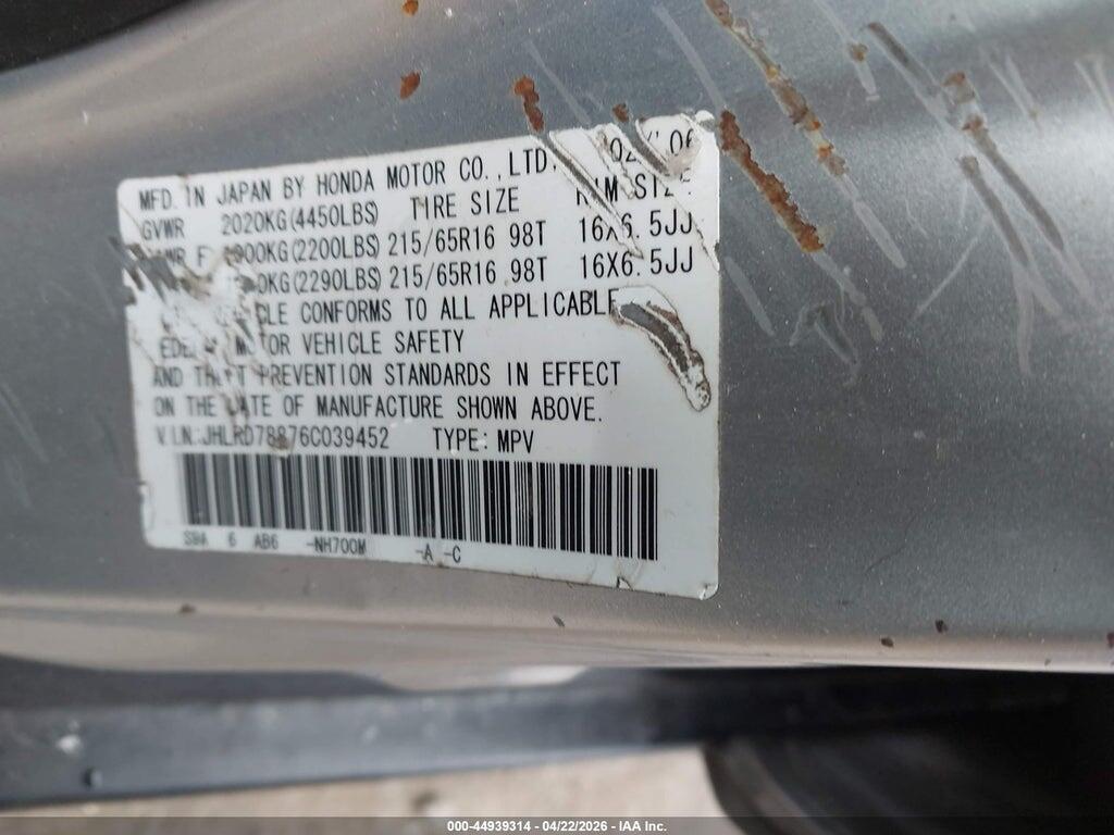 JHLRD78876C039452 2006 HONDA CR-V photo no. 9