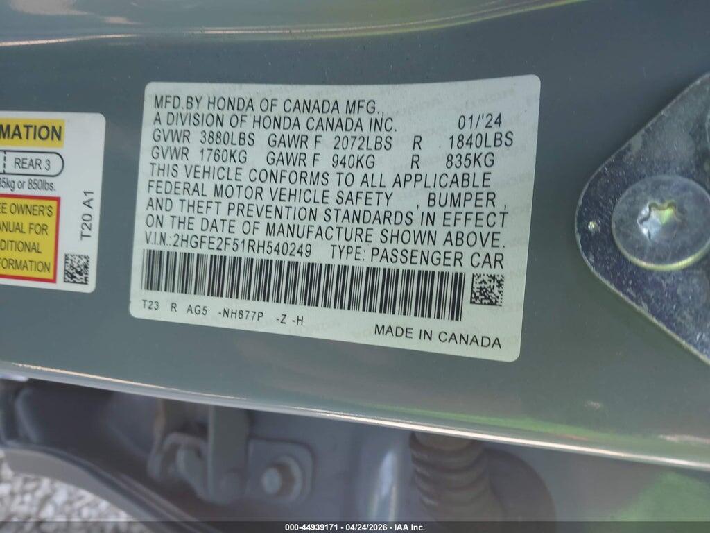 2HGFE2F51RH540249 2024 HONDA CIVIC photo no. 9