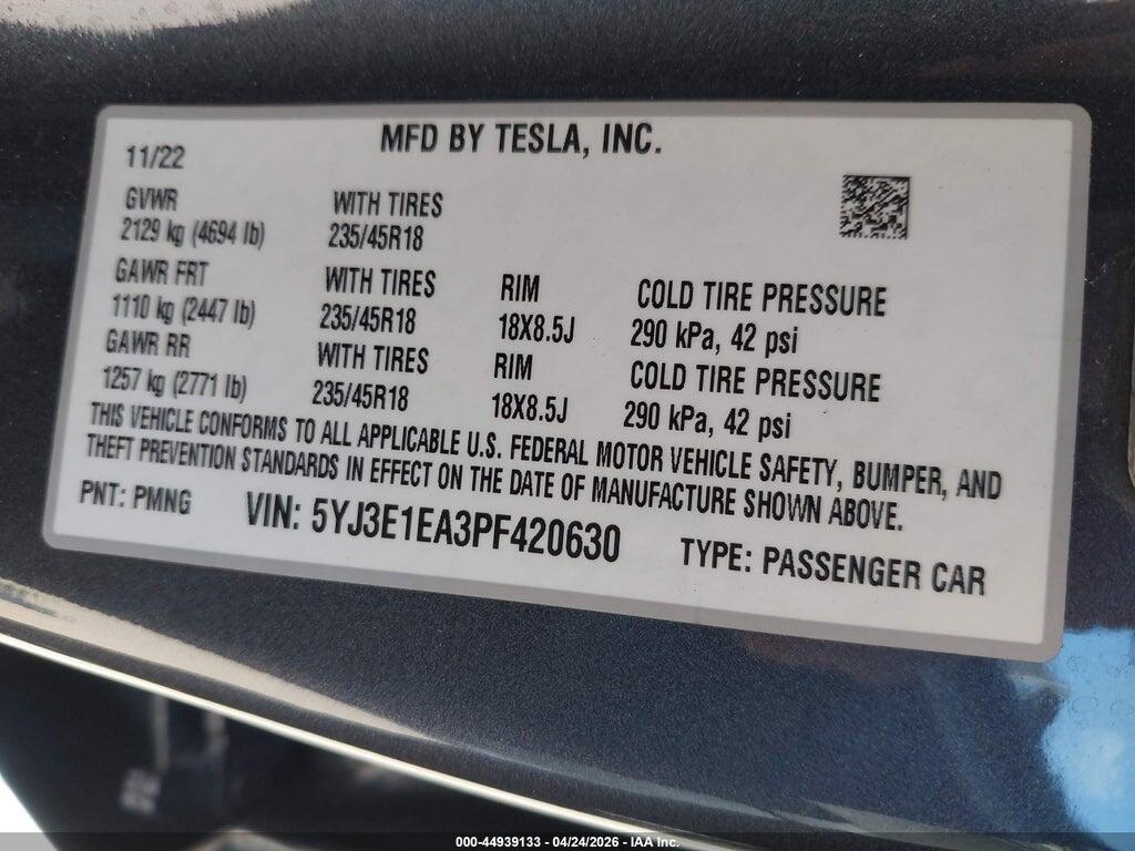 5YJ3E1EA3PF420630 2023 TESLA MODEL 3 photo no. 9