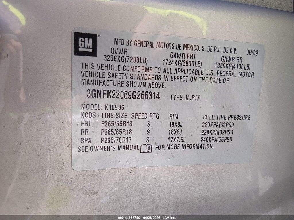 3GNFK22069G266314 2009 CHEVROLET AVALANCHE 1500 photo no. 9