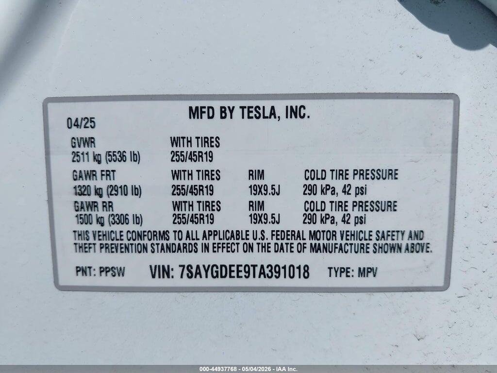 7SAYGDEE9TA391018 2026 TESLA MODEL Y photo no. 9