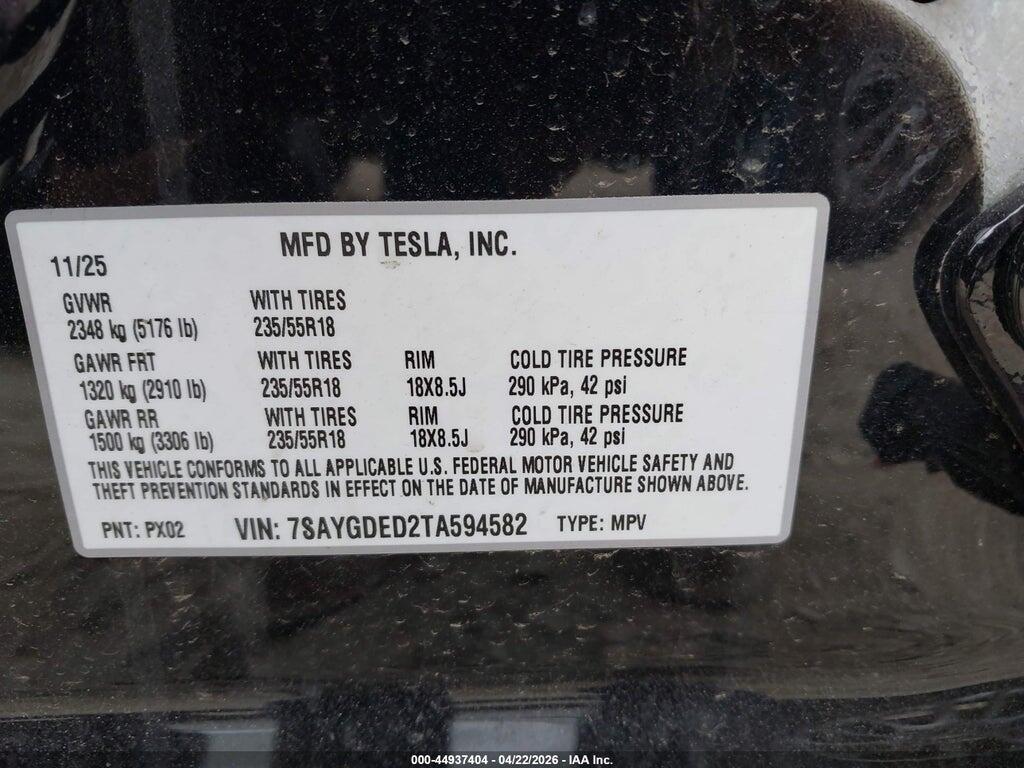 7SAYGDED2TA594582 2026 TESLA MODEL Y photo no. 9