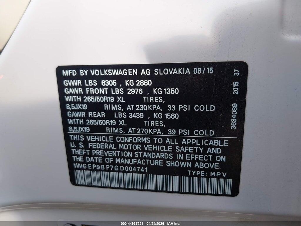 WVGEP9BP7GD004741 2016 VOLKSWAGEN TOUAREG photo no. 9