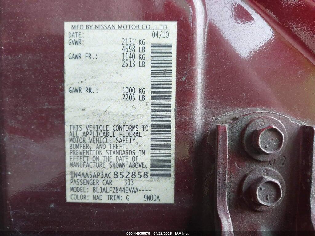 1N4AA5AP3AC852858 2010 NISSAN MAXIMA photo no. 9