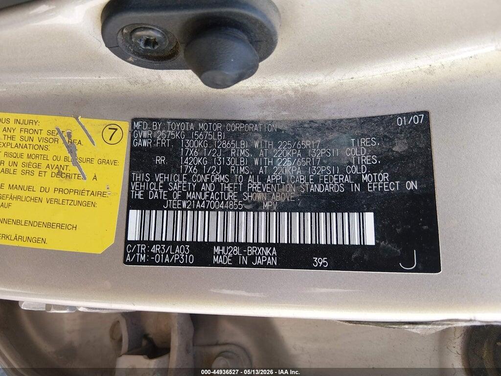 JTEEW21A470044855 2007 TOYOTA HIGHLANDER HYBRID photo no. 9