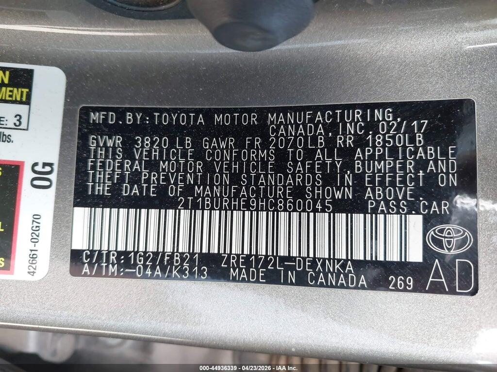 2T1BURHE9HC860045 2017 TOYOTA COROLLA photo no. 9