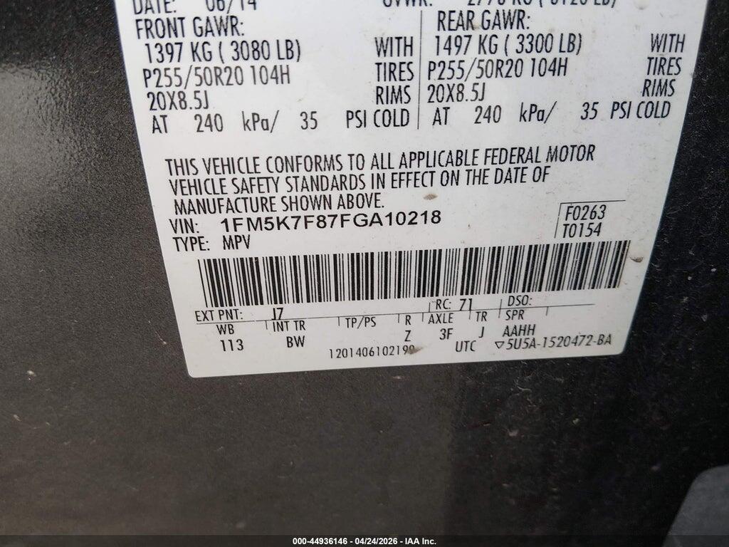 1FM5K7F87FGA10218 2015 FORD EXPLORER photo no. 9