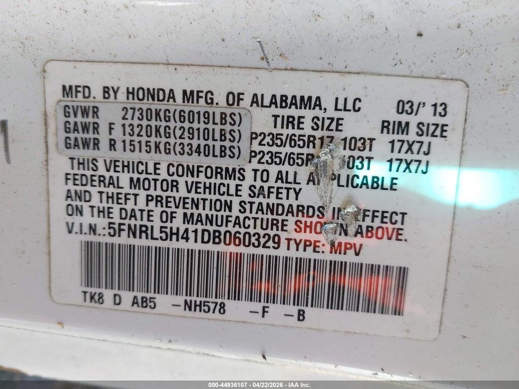 5FNRL5H41DB060329 2013 HONDA ODYSSEY photo no. 9