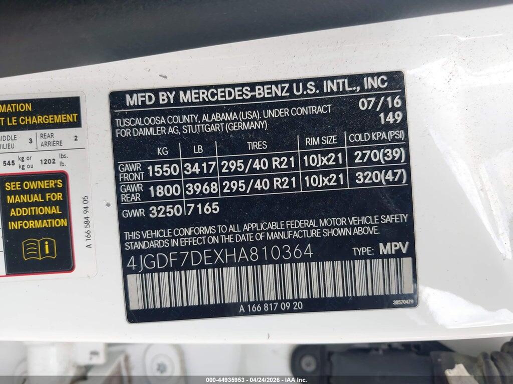 4JGDF7DEXHA810364 2017 MERCEDES-BENZ GLS 550 photo no. 9