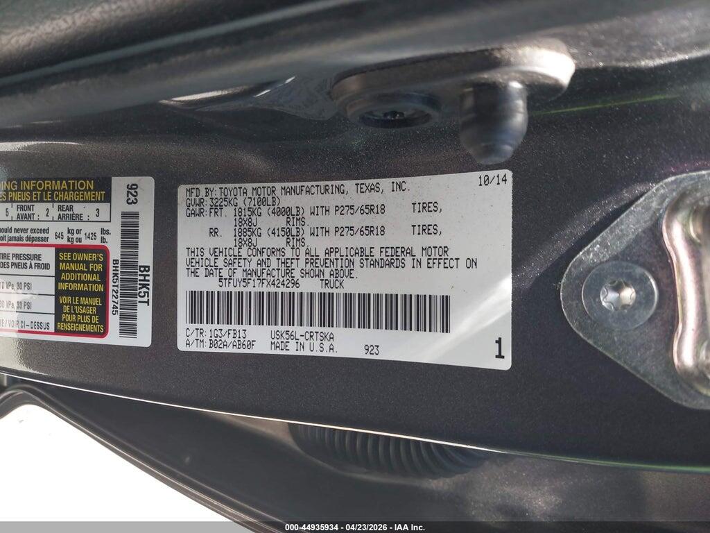 5TFUY5F17FX424296 2015 TOYOTA TUNDRA photo no. 9
