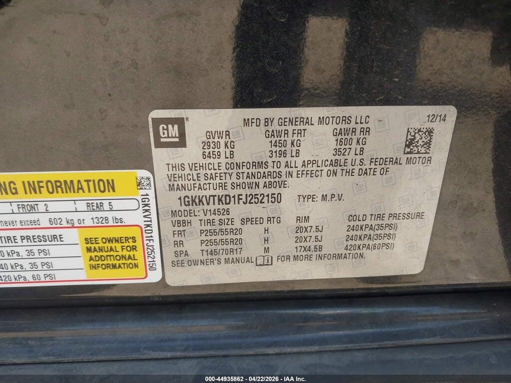 1GKKVTKD1FJ252150 2015 GMC ACADIA photo no. 9