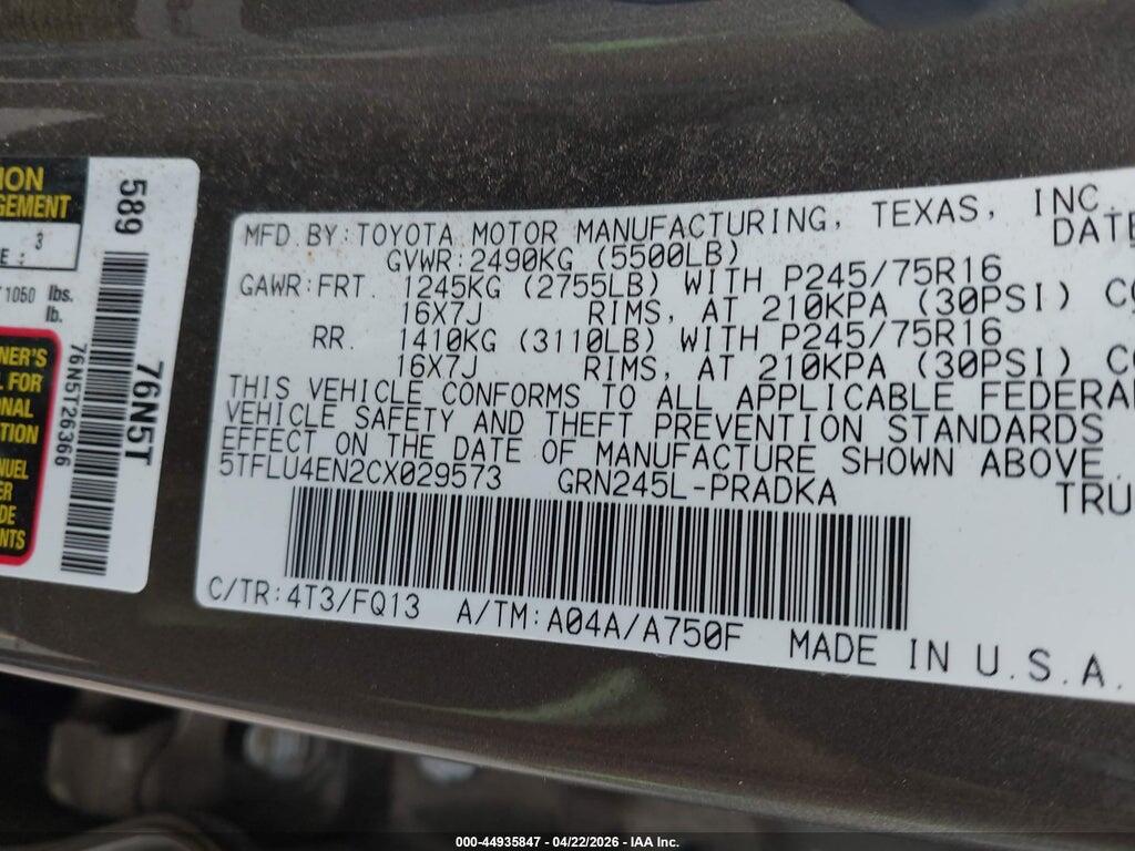 5TFLU4EN2CX029573 2012 TOYOTA TACOMA photo no. 9