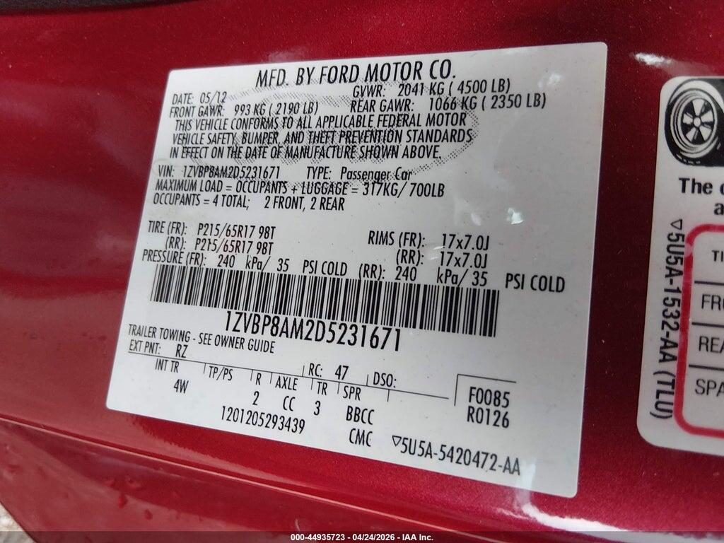 1ZVBP8AM2D5231671 2013 FORD MUSTANG photo no. 9
