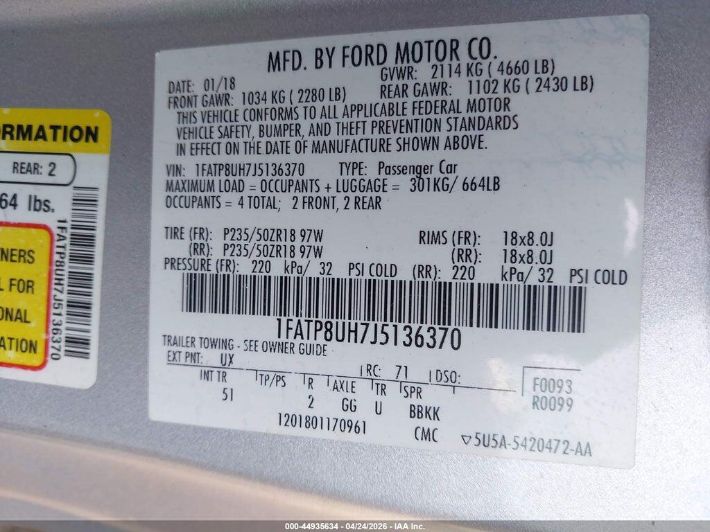 1FATP8UH7J5136370 2018 FORD MUSTANG photo no. 9