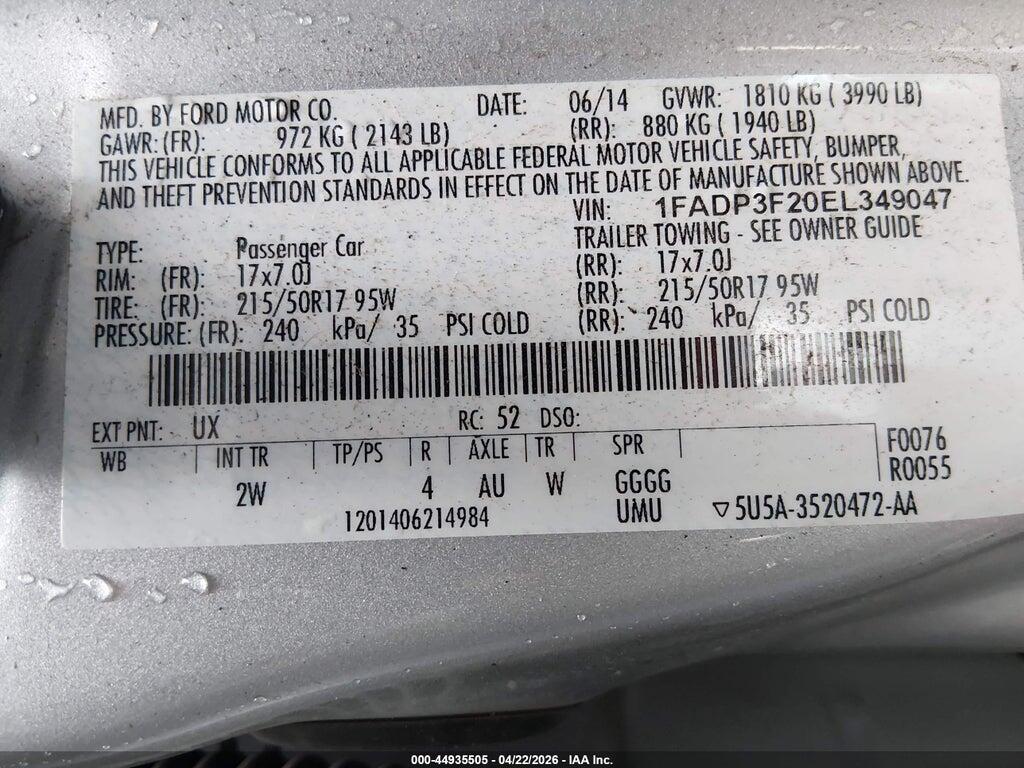 1FADP3F20EL349047 2014 FORD FOCUS photo no. 9