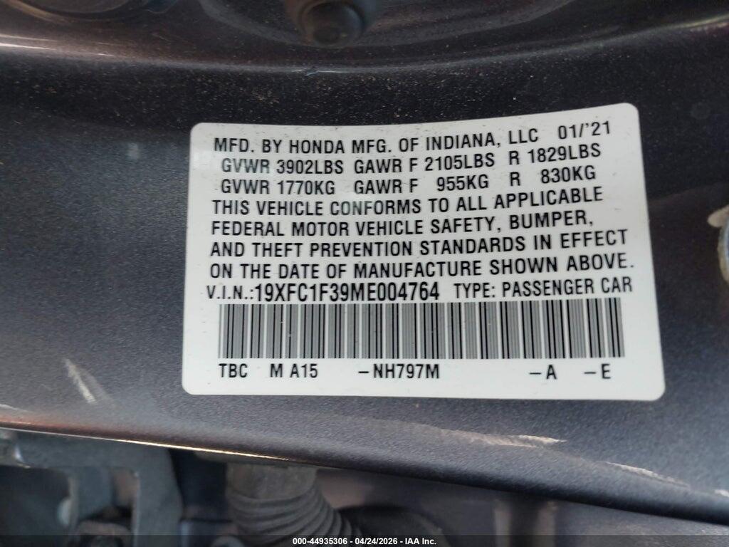 19XFC1F39ME004764 2021 HONDA CIVIC photo no. 9