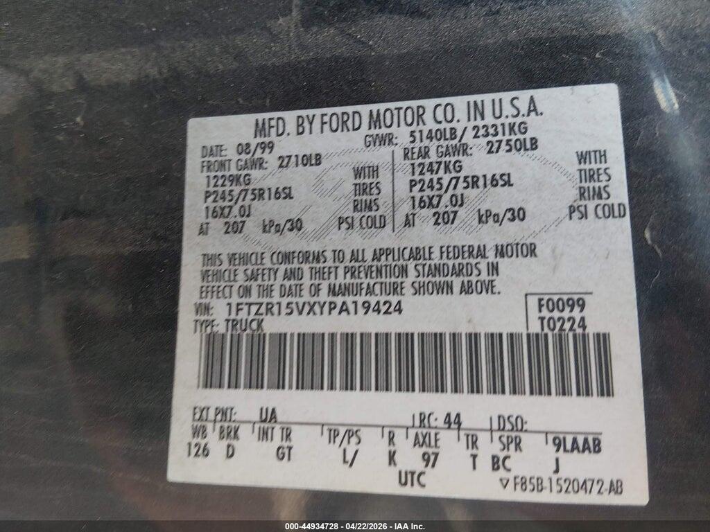 1FTZR15VXYPA19424 2000 FORD RANGER photo no. 9