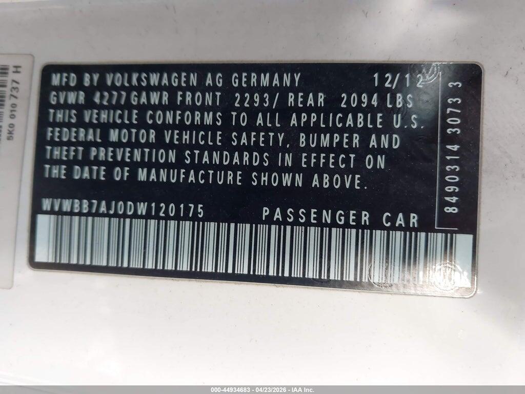 WVWBB7AJ0DW120175 2013 VOLKSWAGEN GOLF photo no. 9