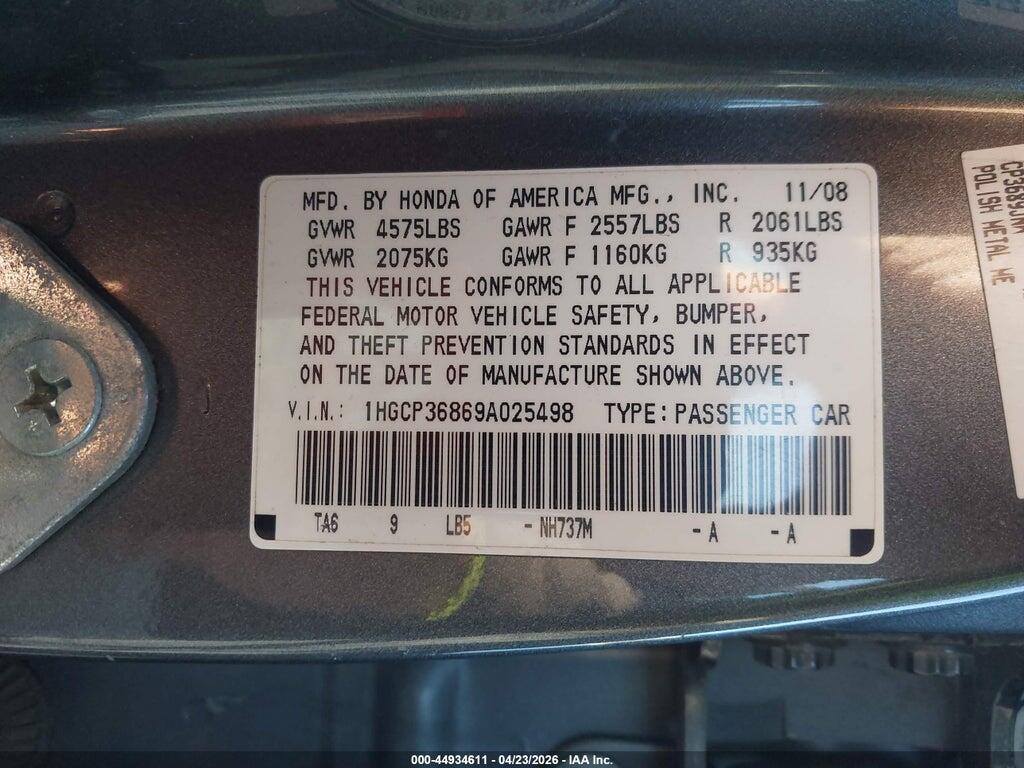 1HGCP36869A025498 2009 HONDA ACCORD photo no. 9