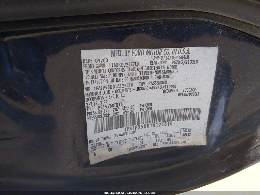 1FAFP55U01A125810 2001 FORD TAURUS photo no. 9