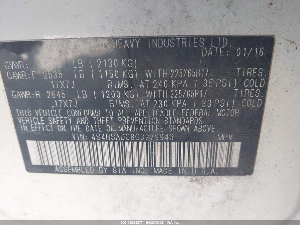 4S4BSADC8G3279943 2016 SUBARU OUTBACK photo no. 9