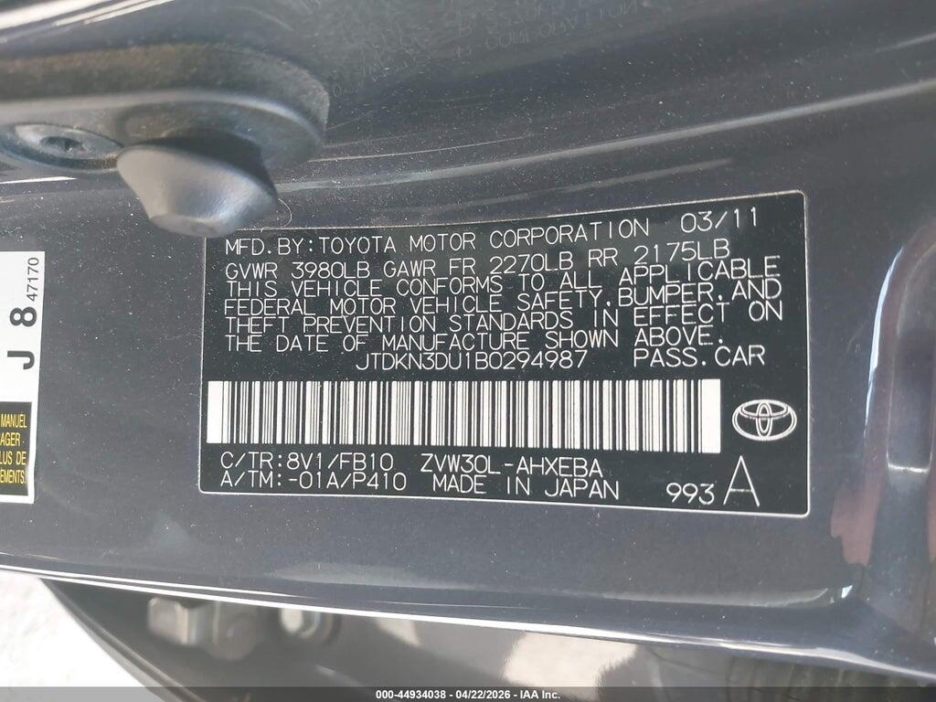 JTDKN3DU1B0294987 2011 TOYOTA PRIUS photo no. 9
