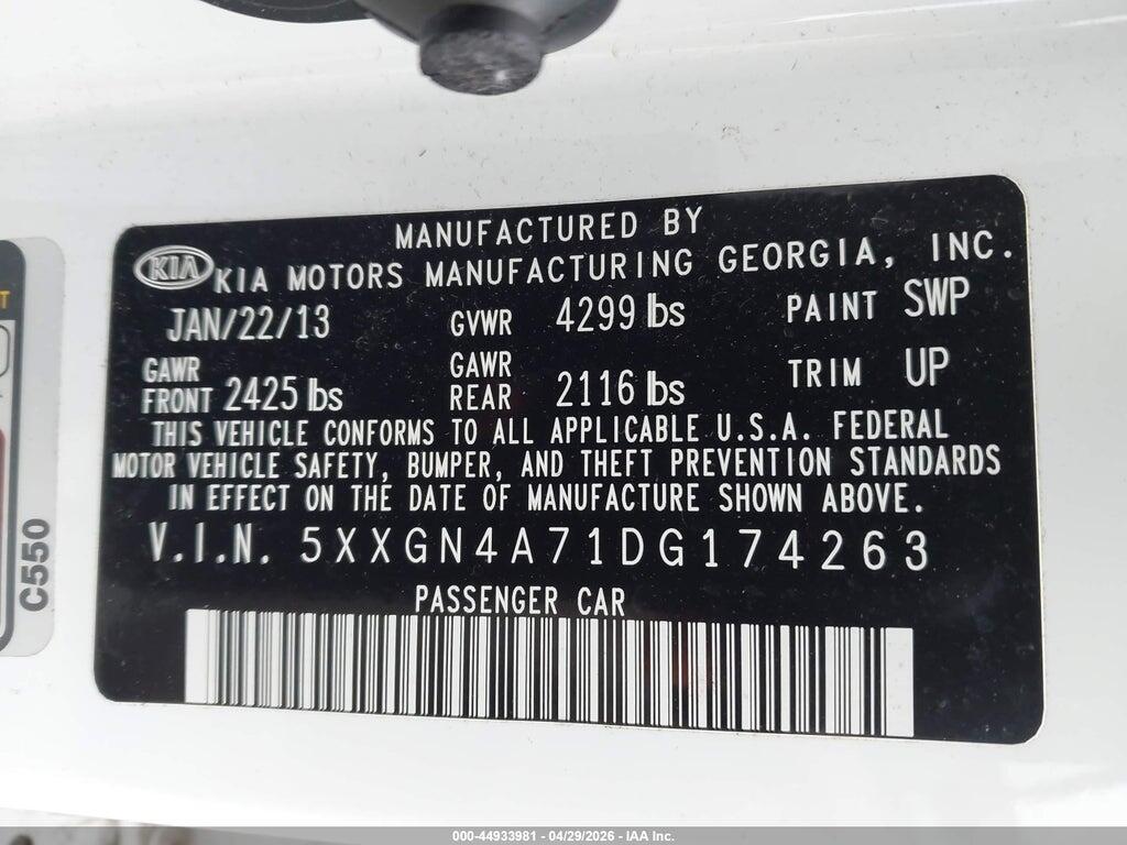 5XXGN4A71DG174263 2013 KIA OPTIMA photo no. 9