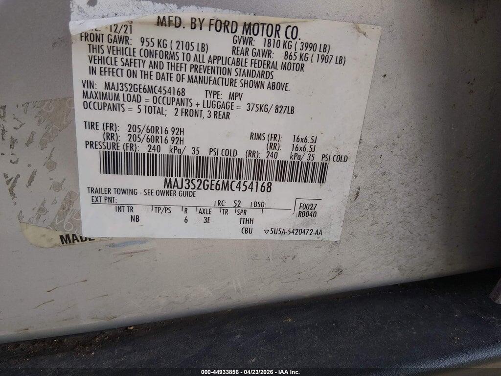 MAJ3S2GE6MC454168 2021 FORD ECOSPORT photo no. 9
