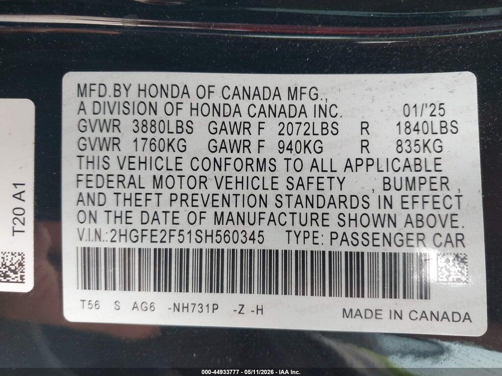 2HGFE2F51SH560345 2025 HONDA CIVIC photo no. 9