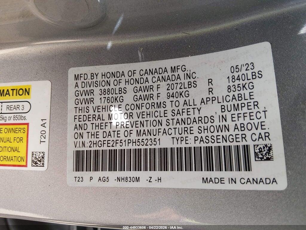 2HGFE2F51PH552351 2023 HONDA CIVIC photo no. 9