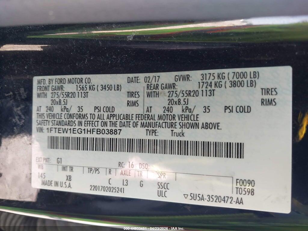 1FTEW1EG1HFB03887 2017 FORD F-150 photo no. 9
