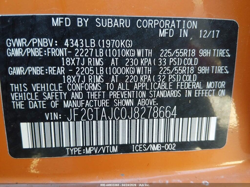 JF2GTAJC0J8278664 2018 SUBARU CROSSTREK photo no. 9