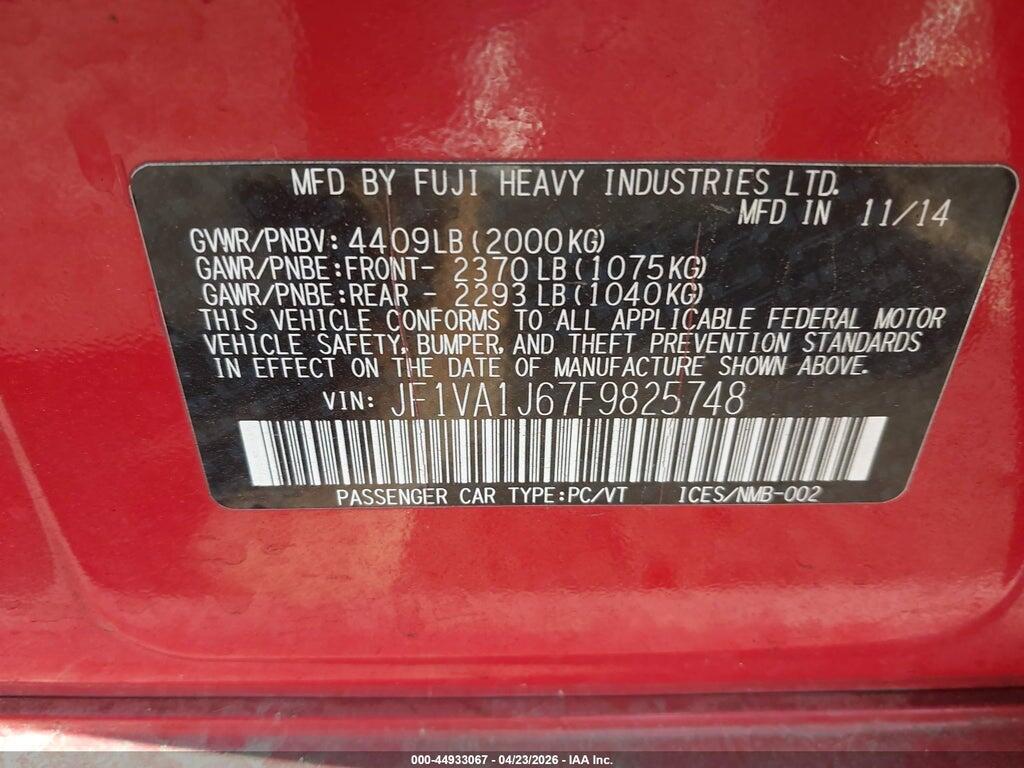 JF1VA1J67F9825748 2015 SUBARU WRX photo no. 9