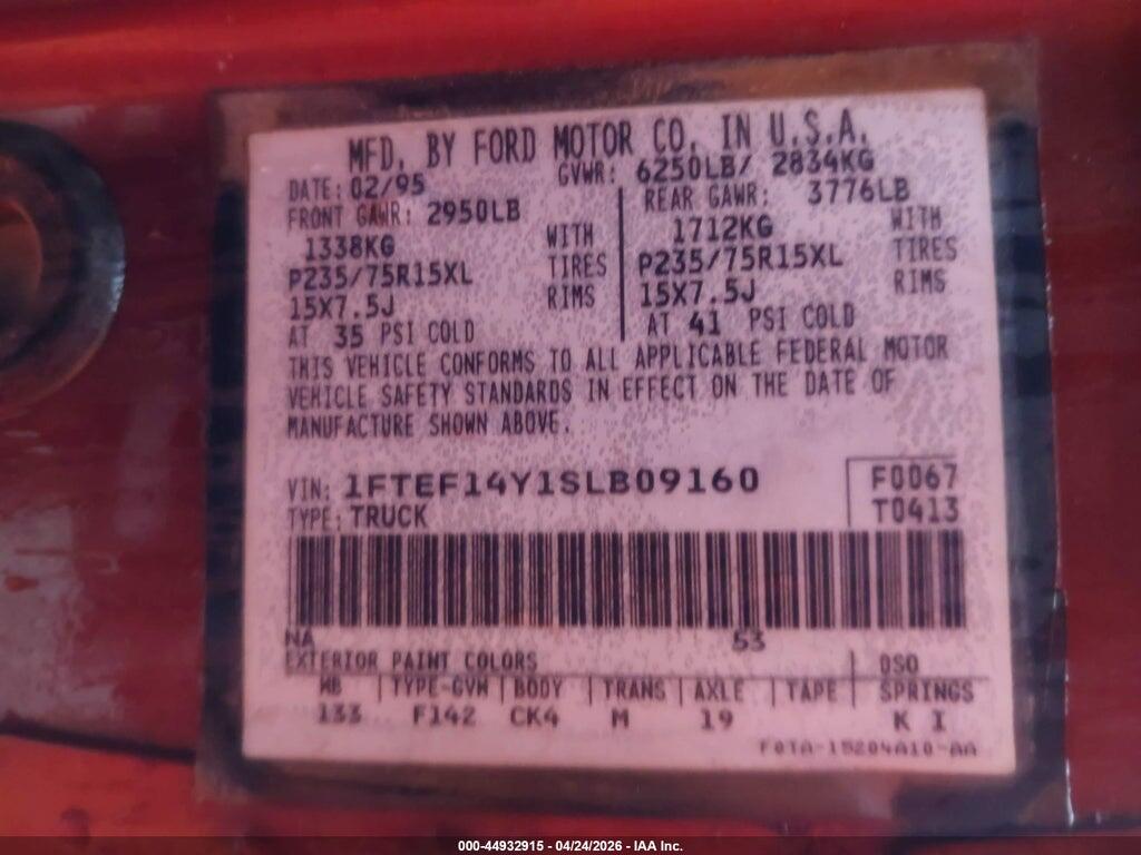 1FTEF14Y1SLB09160 1995 FORD F150 photo no. 9