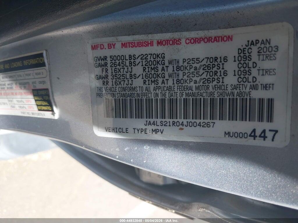 JA4LS21R04J004267 2004 MITSUBISHI MONTERO SPORT photo no. 9
