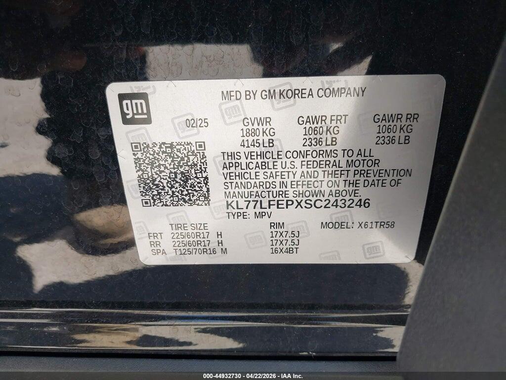 KL77LFEPXSC243246 2025 CHEVROLET TRAX photo no. 9