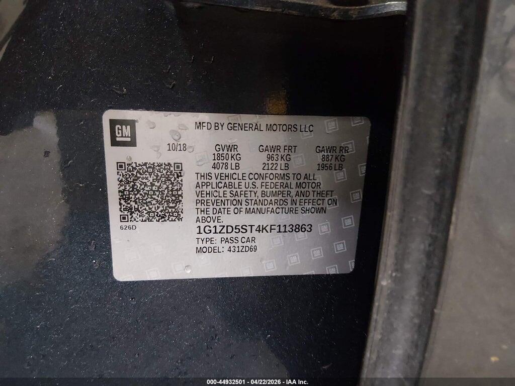 1G1ZD5ST4KF113863 2019 CHEVROLET MALIBU photo no. 9