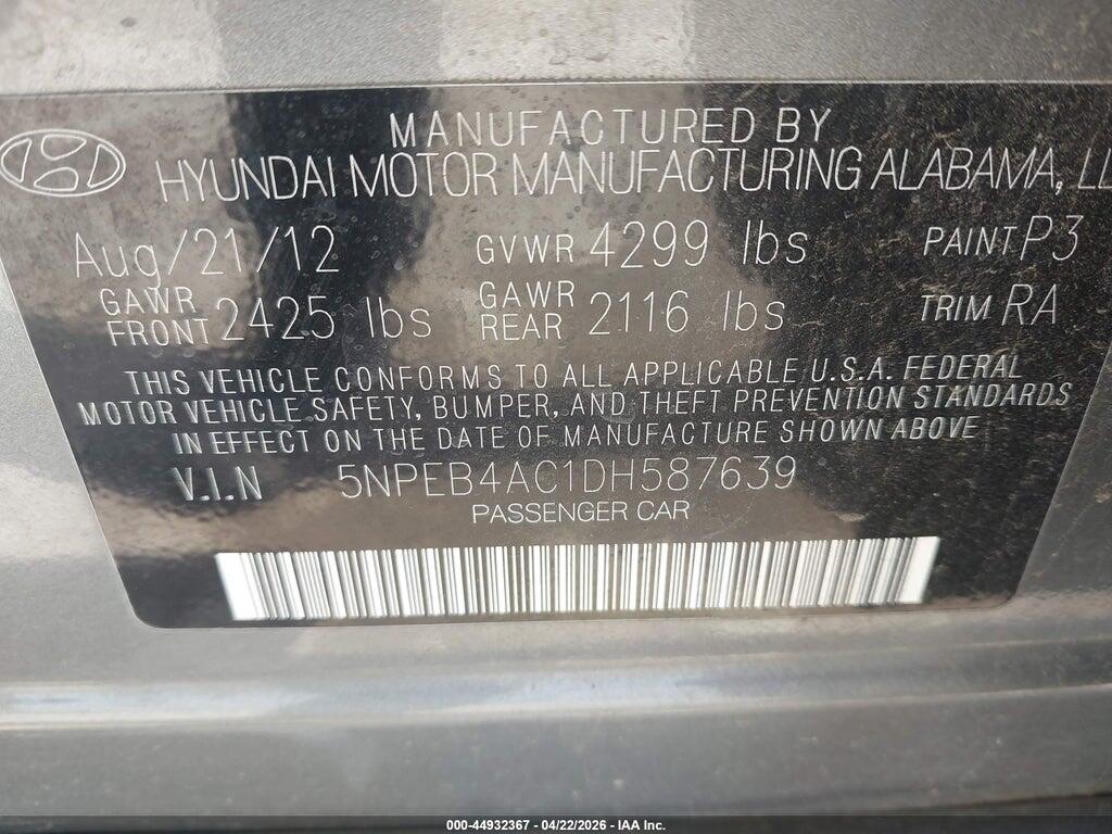 5NPEB4AC1DH587639 2013 HYUNDAI SONATA photo no. 9
