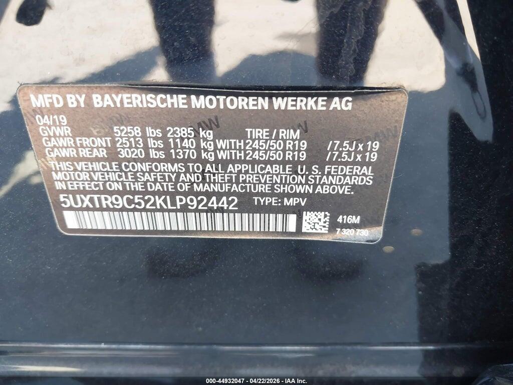 5UXTR9C52KLP92442 2019 BMW X3 photo no. 9