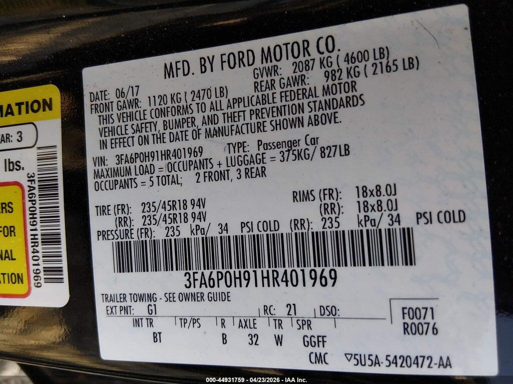 3FA6P0H91HR401969 2017 FORD FUSION photo no. 9