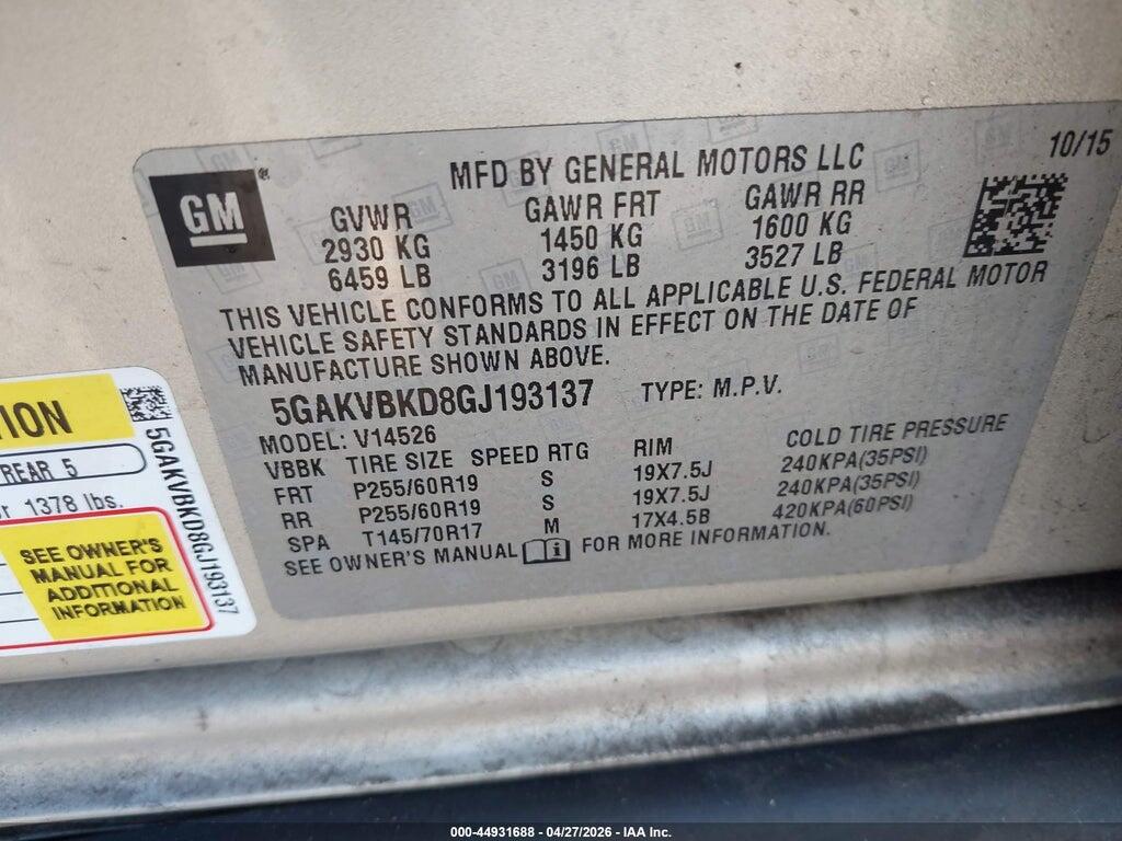 5GAKVBKD8GJ193137 2016 BUICK ENCLAVE photo no. 9