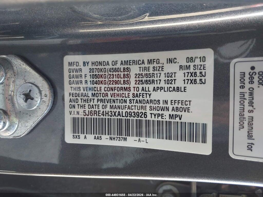 5J6RE4H3XAL093926 2010 HONDA CR-V photo no. 9