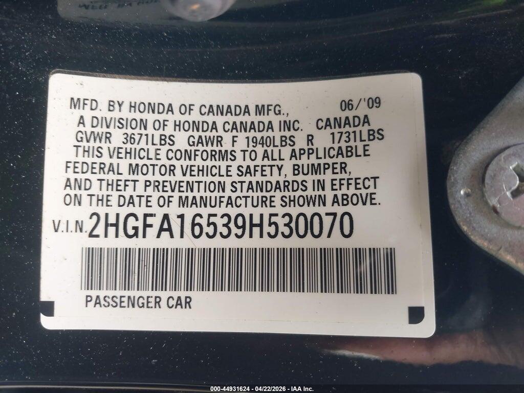 2HGFA16539H530070 2009 HONDA CIVIC photo no. 9
