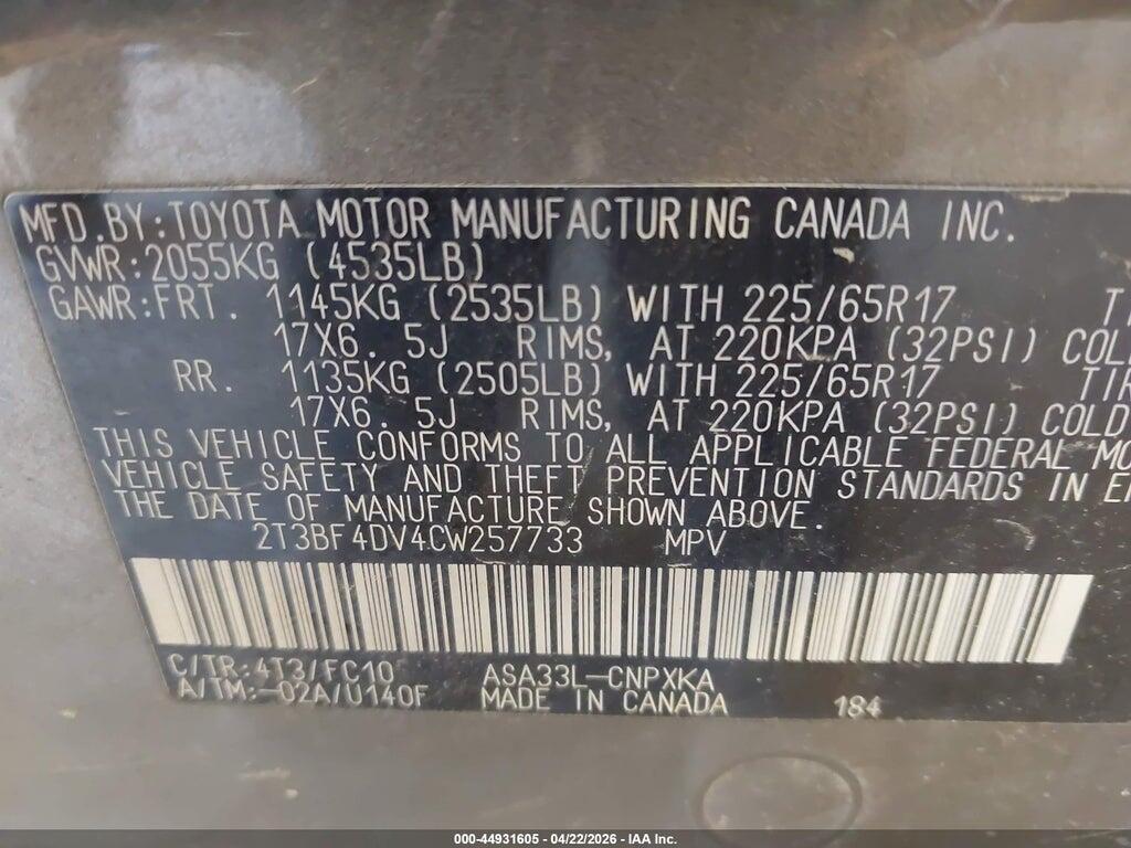 2T3BF4DV4CW257733 2012 TOYOTA RAV4 photo no. 9